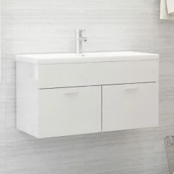 VIDAXL Armoire D'evier Avec Lavabo Integre Blanc Brillant Agglomere