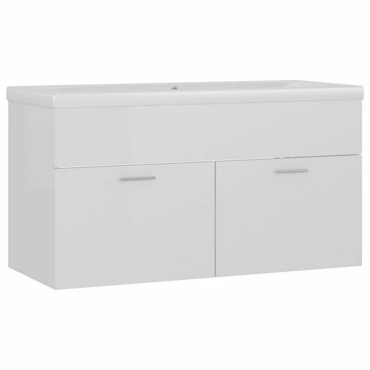 VIDAXL Armoire D'evier Avec Lavabo Integre Blanc Brillant Agglomere 2 VIDAXL Armoire D'evier Avec Lavabo Integre Blanc Brillant Agglomere – Image 2
