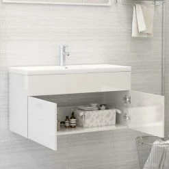 VIDAXL Armoire D'evier Avec Lavabo Integre Blanc Brillant Agglomere 8 VIDAXL Armoire D'evier Avec Lavabo Integre Blanc Brillant Agglomere -Paris Prix boutique B2CD 715