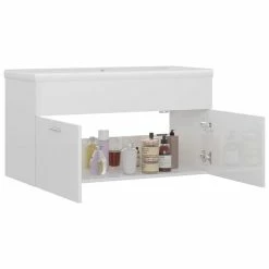 VIDAXL Armoire D'evier Avec Lavabo Integre Blanc Brillant Agglomere 9 VIDAXL Armoire D'evier Avec Lavabo Integre Blanc Brillant Agglomere -Paris Prix boutique B2CD 716