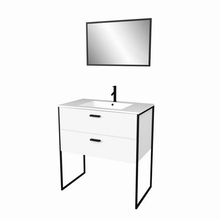 Aurlane Ensemble Meuble De Salle De Bain - Blanc Avec Pieds Style Industriel - 2 Tiroirs - Vasque Blanche 3 Aurlane Ensemble Meuble De Salle De Bain - Blanc Avec Pieds Style Industriel - 2 Tiroirs - Vasque Blanche – Image 3