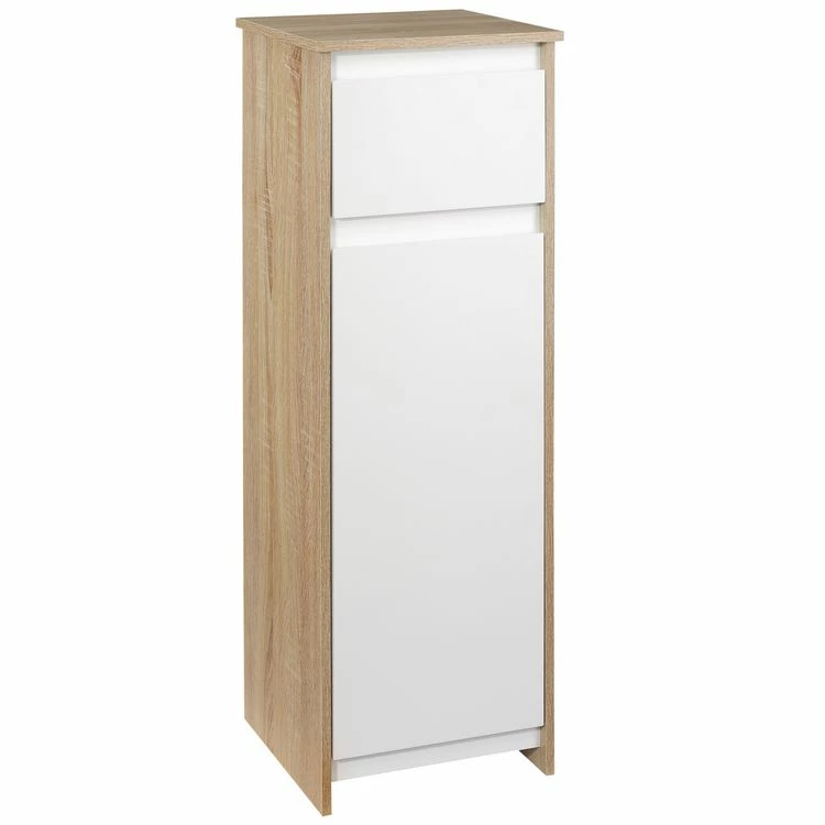 KLEANKIN Meuble Colonne Bas Salle De Bain Style Cosy Dim. 32L X 30l X 90H Cm Porte étagère Tiroir MDF Blanc Aspect Chêne Clair 1 KLEANKIN Meuble Colonne Bas Salle De Bain Style Cosy Dim. 32L X 30l X 90H Cm Porte étagère Tiroir MDF Blanc Aspect Chêne Clair