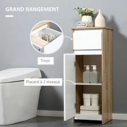 KLEANKIN Meuble Colonne Bas Salle De Bain Style Cosy Dim. 32L X 30l X 90H Cm Porte étagère Tiroir MDF Blanc Aspect Chêne Clair 8 KLEANKIN Meuble Colonne Bas Salle De Bain Style Cosy Dim. 32L X 30l X 90H Cm Porte étagère Tiroir MDF Blanc Aspect Chêne Clair -Paris Prix boutique B2CD 734