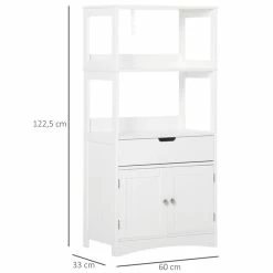 KLEANKIN Meuble De Rangement Salle De Bain - 2 Portes, Tiroir, 3 étagères - Dim. 60L X 33l X 122H Cm - MDF Blanc -Paris Prix boutique B2CD 745