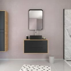 Aurlane Pack Meuble De Salle De Bain Caisson 2 Tiroirs + Vasque Carrée + Miroir - UBY 80cm