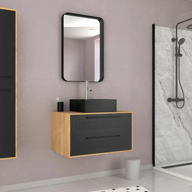 Aurlane Pack Meuble De Salle De Bain Caisson 2 Tiroirs + Vasque Carrée + Miroir - UBY 80cm 2 Aurlane Pack Meuble De Salle De Bain Caisson 2 Tiroirs + Vasque Carrée + Miroir - UBY 80cm – Image 2
