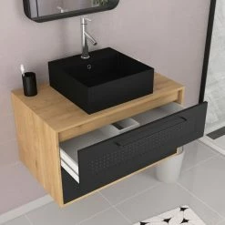 Aurlane Pack Meuble De Salle De Bain Caisson 2 Tiroirs + Vasque Carrée + Miroir - UBY 80cm 6 Aurlane Pack Meuble De Salle De Bain Caisson 2 Tiroirs + Vasque Carrée + Miroir - UBY 80cm -Paris Prix boutique B2CD 751