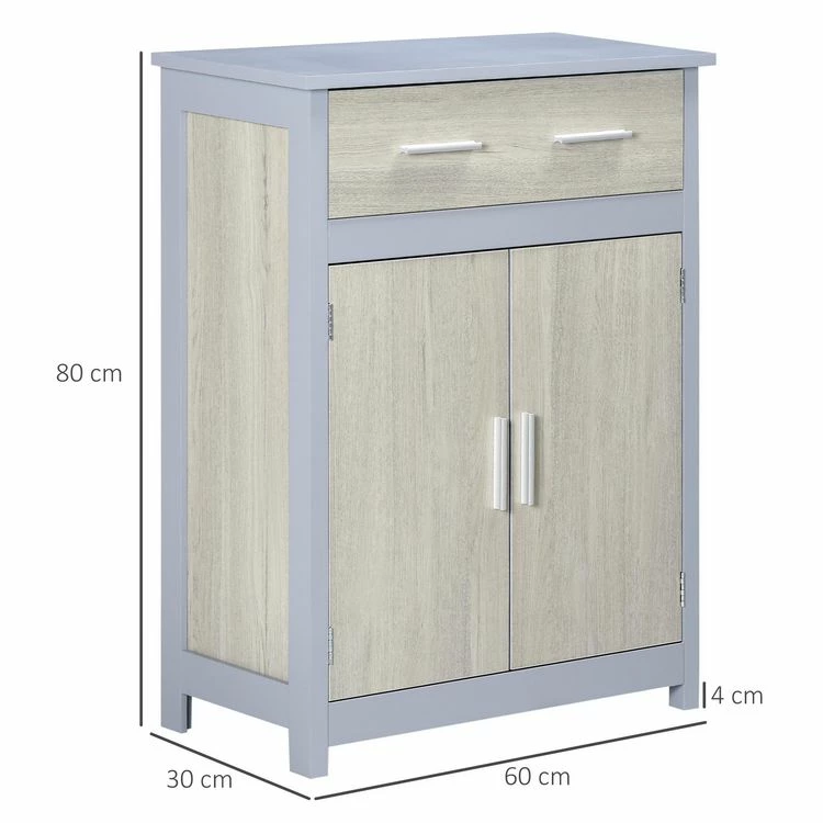 KLEANKIN Meuble De Salle De Bain Meuble De Rangement Bas Avec 1 Tiroir Et 1 Placard Double Porte MDF Gris Et Aspect Chêne Clair 3 KLEANKIN Meuble De Salle De Bain Meuble De Rangement Bas Avec 1 Tiroir Et 1 Placard Double Porte MDF Gris Et Aspect Chêne Clair – Image 3