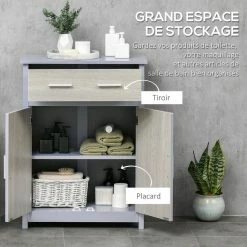 KLEANKIN Meuble De Salle De Bain Meuble De Rangement Bas Avec 1 Tiroir Et 1 Placard Double Porte MDF Gris Et Aspect Chêne Clair 9 KLEANKIN Meuble De Salle De Bain Meuble De Rangement Bas Avec 1 Tiroir Et 1 Placard Double Porte MDF Gris Et Aspect Chêne Clair -Paris Prix boutique B2CD 756
