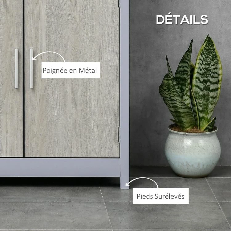 KLEANKIN Meuble De Salle De Bain Meuble De Rangement Bas Avec 1 Tiroir Et 1 Placard Double Porte MDF Gris Et Aspect Chêne Clair 5 KLEANKIN Meuble De Salle De Bain Meuble De Rangement Bas Avec 1 Tiroir Et 1 Placard Double Porte MDF Gris Et Aspect Chêne Clair – Image 5