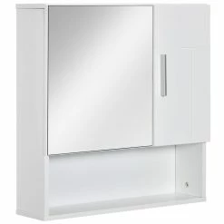 KLEANKIN Armoire Murale Miroir De Salle De Bain - 2 Portes, étagères, Niche - Dim. 54L X 15,2l X 55,3H Cm - MDF Blanc