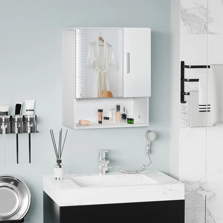 KLEANKIN Armoire Murale Miroir De Salle De Bain - 2 Portes, étagères, Niche - Dim. 54L X 15,2l X 55,3H Cm - MDF Blanc 2 KLEANKIN Armoire Murale Miroir De Salle De Bain - 2 Portes, étagères, Niche - Dim. 54L X 15,2l X 55,3H Cm - MDF Blanc – Image 2