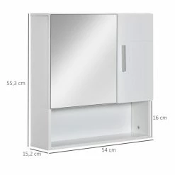 KLEANKIN Armoire Murale Miroir De Salle De Bain - 2 Portes, étagères, Niche - Dim. 54L X 15,2l X 55,3H Cm - MDF Blanc 8 KLEANKIN Armoire Murale Miroir De Salle De Bain - 2 Portes, étagères, Niche - Dim. 54L X 15,2l X 55,3H Cm - MDF Blanc -Paris Prix boutique B2CD 761