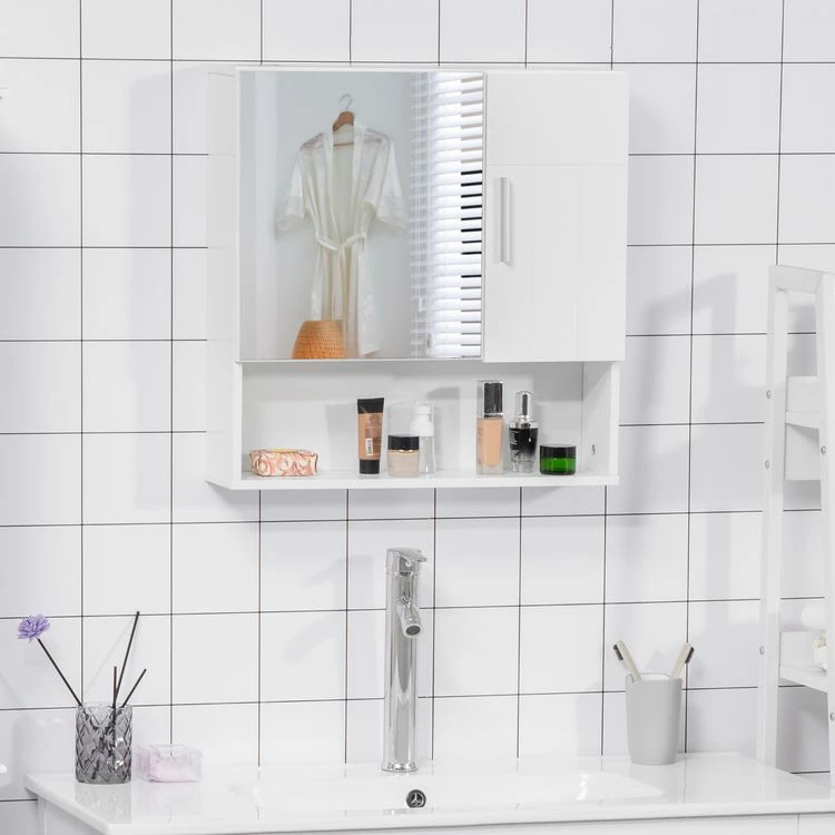 KLEANKIN Armoire Murale Miroir De Salle De Bain - 2 Portes, étagères, Niche - Dim. 54L X 15,2l X 55,3H Cm - MDF Blanc 4 KLEANKIN Armoire Murale Miroir De Salle De Bain - 2 Portes, étagères, Niche - Dim. 54L X 15,2l X 55,3H Cm - MDF Blanc – Image 4