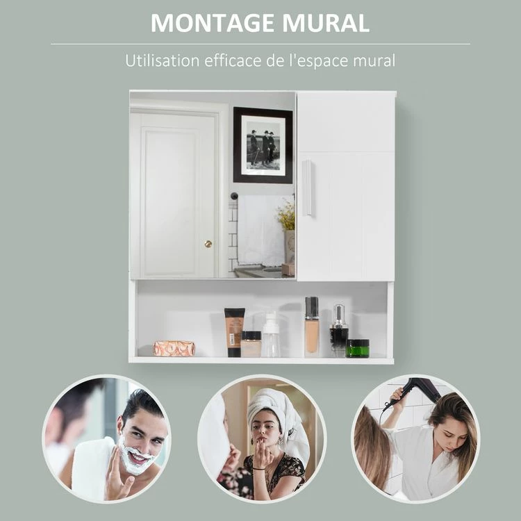 KLEANKIN Armoire Murale Miroir De Salle De Bain - 2 Portes, étagères, Niche - Dim. 54L X 15,2l X 55,3H Cm - MDF Blanc 5 KLEANKIN Armoire Murale Miroir De Salle De Bain - 2 Portes, étagères, Niche - Dim. 54L X 15,2l X 55,3H Cm - MDF Blanc – Image 5