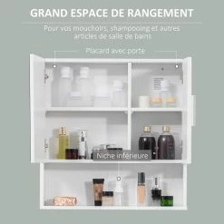 KLEANKIN Armoire Murale Miroir De Salle De Bain - 2 Portes, étagères, Niche - Dim. 54L X 15,2l X 55,3H Cm - MDF Blanc 11 KLEANKIN Armoire Murale Miroir De Salle De Bain - 2 Portes, étagères, Niche - Dim. 54L X 15,2l X 55,3H Cm - MDF Blanc -Paris Prix boutique B2CD 764