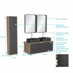 Aurlane Pack Meuble SDB 120cm Suspendu 4 Tiroirs_2 Vasques Noires Rectangles + Colonne - UBY 120 7 Aurlane Pack Meuble SDB 120cm Suspendu 4 Tiroirs_2 Vasques Noires Rectangles + Colonne - UBY 120 -Paris Prix boutique B2CD 768