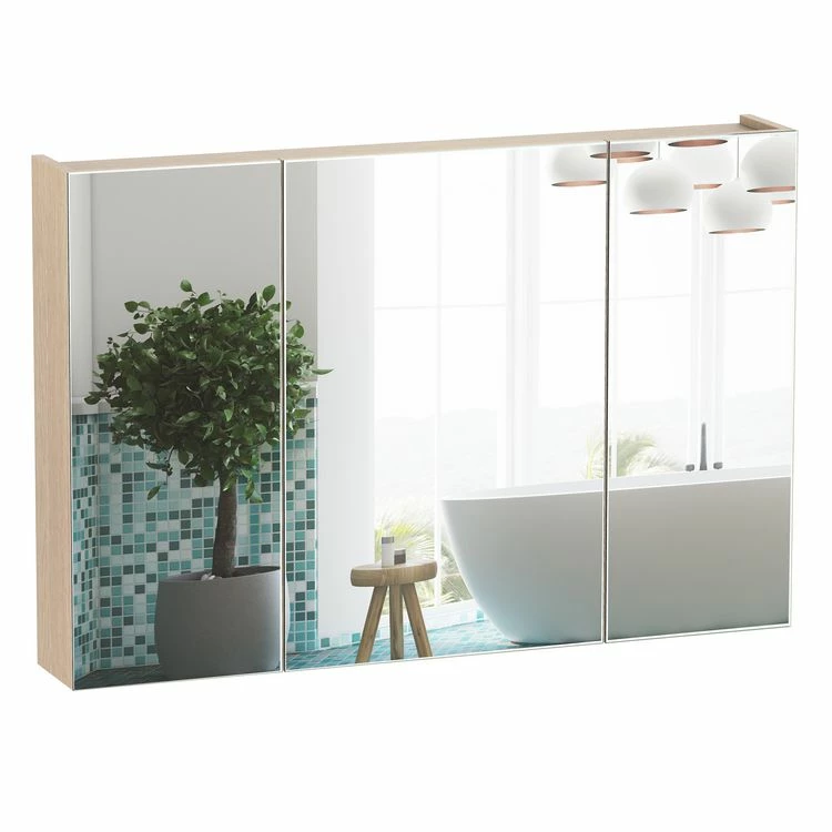 HOMCOM Armoire Murale Miroir Salle De Bain 3 Portes 3 étagères Dim. 90L X 14l X 60H Cm Panneaux Particules Chêne Clair 1 HOMCOM Armoire Murale Miroir Salle De Bain 3 Portes 3 étagères Dim. 90L X 14l X 60H Cm Panneaux Particules Chêne Clair