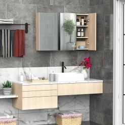 HOMCOM Armoire Murale Miroir Salle De Bain 3 Portes 3 étagères Dim. 90L X 14l X 60H Cm Panneaux Particules Chêne Clair 9 HOMCOM Armoire Murale Miroir Salle De Bain 3 Portes 3 étagères Dim. 90L X 14l X 60H Cm Panneaux Particules Chêne Clair -Paris Prix boutique B2CD 780