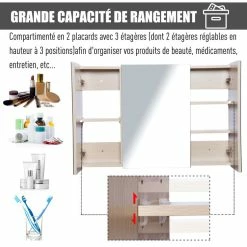 HOMCOM Armoire Murale Miroir Salle De Bain 3 Portes 3 étagères Dim. 90L X 14l X 60H Cm Panneaux Particules Chêne Clair 10 HOMCOM Armoire Murale Miroir Salle De Bain 3 Portes 3 étagères Dim. 90L X 14l X 60H Cm Panneaux Particules Chêne Clair -Paris Prix boutique B2CD 781