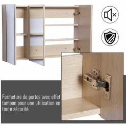 HOMCOM Armoire Murale Miroir Salle De Bain 3 Portes 3 étagères Dim. 90L X 14l X 60H Cm Panneaux Particules Chêne Clair 11 HOMCOM Armoire Murale Miroir Salle De Bain 3 Portes 3 étagères Dim. 90L X 14l X 60H Cm Panneaux Particules Chêne Clair -Paris Prix boutique B2CD 782