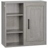 KLEANKIN Armoire Haute Murale De Salle De Bain Ou WC Placard 1 Porte 3 Niches Dim. 48L X 20l X 50H Cm Panneaux Particules Gris