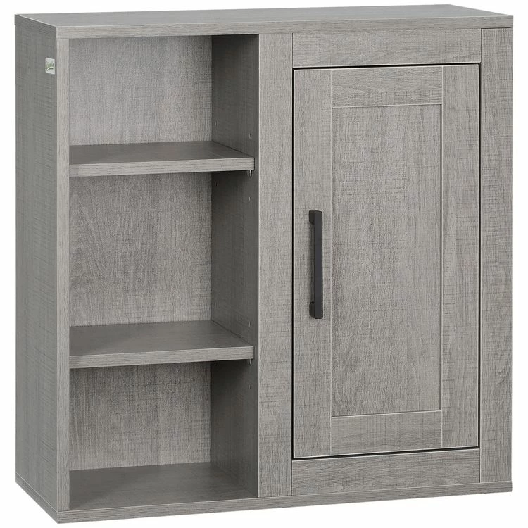 KLEANKIN Armoire Haute Murale De Salle De Bain Ou WC Placard 1 Porte 3 Niches Dim. 48L X 20l X 50H Cm Panneaux Particules Gris 1 KLEANKIN Armoire Haute Murale De Salle De Bain Ou WC Placard 1 Porte 3 Niches Dim. 48L X 20l X 50H Cm Panneaux Particules Gris
