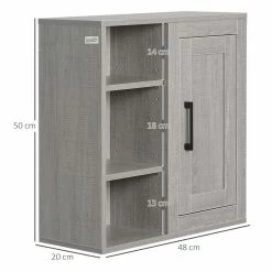 KLEANKIN Armoire Haute Murale De Salle De Bain Ou WC Placard 1 Porte 3 Niches Dim. 48L X 20l X 50H Cm Panneaux Particules Gris 8 KLEANKIN Armoire Haute Murale De Salle De Bain Ou WC Placard 1 Porte 3 Niches Dim. 48L X 20l X 50H Cm Panneaux Particules Gris -Paris Prix boutique B2CD 791
