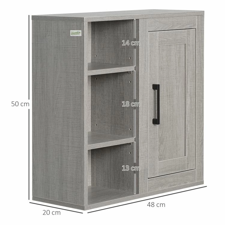 KLEANKIN Armoire Haute Murale De Salle De Bain Ou WC Placard 1 Porte 3 Niches Dim. 48L X 20l X 50H Cm Panneaux Particules Gris 3 KLEANKIN Armoire Haute Murale De Salle De Bain Ou WC Placard 1 Porte 3 Niches Dim. 48L X 20l X 50H Cm Panneaux Particules Gris – Image 3