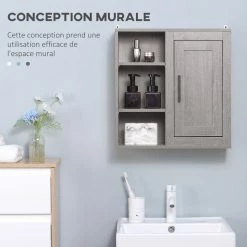 KLEANKIN Armoire Haute Murale De Salle De Bain Ou WC Placard 1 Porte 3 Niches Dim. 48L X 20l X 50H Cm Panneaux Particules Gris 10 KLEANKIN Armoire Haute Murale De Salle De Bain Ou WC Placard 1 Porte 3 Niches Dim. 48L X 20l X 50H Cm Panneaux Particules Gris -Paris Prix boutique B2CD 793