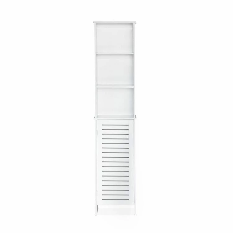 ALICE'S HOME Colonne De Rangement Salle De Bain - Rivage - 5 étagères. 1 Porte Ajourée. 5 Niveaux De Rangement 2 ALICE'S HOME Colonne De Rangement Salle De Bain - Rivage - 5 étagères. 1 Porte Ajourée. 5 Niveaux De Rangement – Image 2