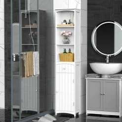 HOMCOM Meuble Colonne De Salle De Bain Moderne 34L X 24l X 170H Cm Blanc -Paris Prix boutique B2CD 828