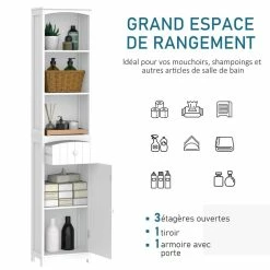 HOMCOM Meuble Colonne De Salle De Bain Moderne 34L X 24l X 170H Cm Blanc -Paris Prix boutique B2CD 829