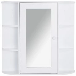 HOMCOM Armoire Murale Salle De Bain Armoire à Glace Placard De Rangement Toilettes 1 Porte + étagères Latérales MDF Blanc