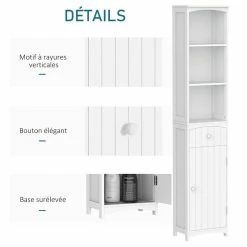 HOMCOM Meuble Colonne De Salle De Bain Moderne 34L X 24l X 170H Cm Blanc -Paris Prix boutique B2CD 830