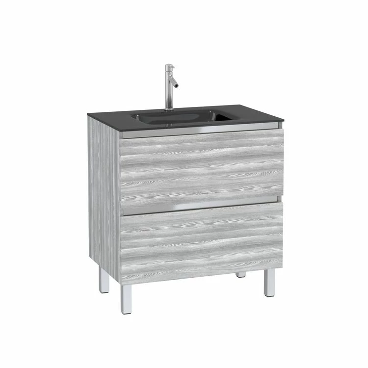 Aurlane Pack Meuble De Salle De Bain 80x50 Cm Chêne Gris-blanc - 2 Tiroirs - Vasque En Verre Noir 3 Aurlane Pack Meuble De Salle De Bain 80x50 Cm Chêne Gris-blanc - 2 Tiroirs - Vasque En Verre Noir – Image 3
