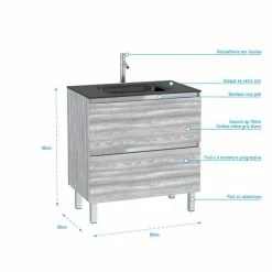 Aurlane Pack Meuble De Salle De Bain 80x50 Cm Chêne Gris-blanc - 2 Tiroirs - Vasque En Verre Noir 8 Aurlane Pack Meuble De Salle De Bain 80x50 Cm Chêne Gris-blanc - 2 Tiroirs - Vasque En Verre Noir -Paris Prix boutique B2CD 842