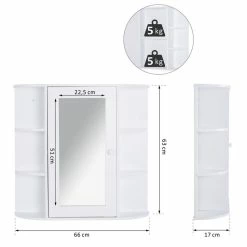 HOMCOM Armoire Murale Salle De Bain Armoire à Glace Placard De Rangement Toilettes 1 Porte + étagères Latérales MDF Blanc 8 HOMCOM Armoire Murale Salle De Bain Armoire à Glace Placard De Rangement Toilettes 1 Porte + étagères Latérales MDF Blanc -Paris Prix boutique B2CD 85