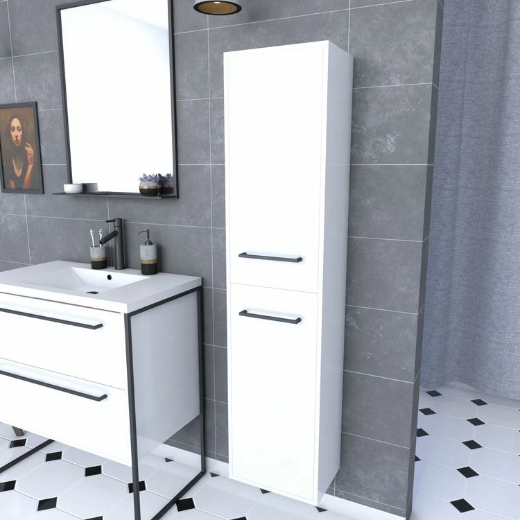 Aurlane Colonne De Salle De Bain Blanche 30x35x150 Cm - 2 Portes Blanches Poignees Noir Mat - STRUCTURA P015 1 Aurlane Colonne De Salle De Bain Blanche 30x35x150 Cm - 2 Portes Blanches Poignees Noir Mat - STRUCTURA P015