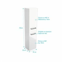 Aurlane Colonne De Salle De Bain Blanche 30x35x150 Cm - 2 Portes Blanches Poignees Noir Mat - STRUCTURA P015 8 Aurlane Colonne De Salle De Bain Blanche 30x35x150 Cm - 2 Portes Blanches Poignees Noir Mat - STRUCTURA P015 -Paris Prix boutique B2CD 858