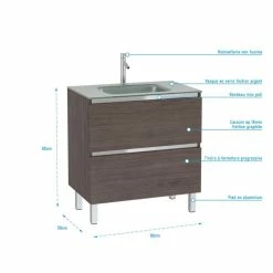 Aurlane Pack Meuble De Salle De Bain 80x50 Cm Graphite - 2 Tiroirs - Vasque En Argent 8 Aurlane Pack Meuble De Salle De Bain 80x50 Cm Graphite - 2 Tiroirs - Vasque En Argent -Paris Prix boutique B2CD 863