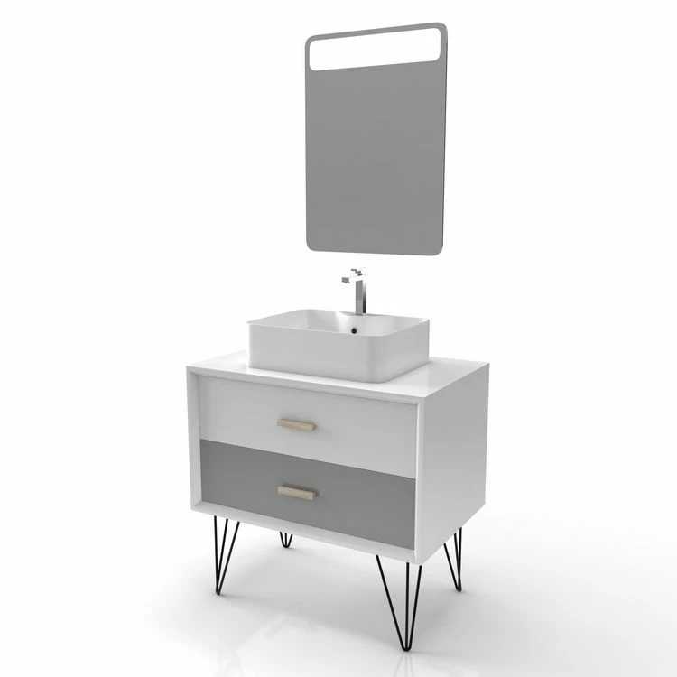 Aurlane MEUBLE SALLE DE BAIN SCANDINAVE BLANC ET GRIS 80 CM AVEC TIROIRS, VASQUE A POSER ET MIROIR 2 Aurlane MEUBLE SALLE DE BAIN SCANDINAVE BLANC ET GRIS 80 CM AVEC TIROIRS, VASQUE A POSER ET MIROIR – Image 2