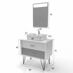 Aurlane MEUBLE SALLE DE BAIN SCANDINAVE BLANC ET GRIS 80 CM AVEC TIROIRS, VASQUE A POSER ET MIROIR 8 Aurlane MEUBLE SALLE DE BAIN SCANDINAVE BLANC ET GRIS 80 CM AVEC TIROIRS, VASQUE A POSER ET MIROIR -Paris Prix boutique B2CD 871