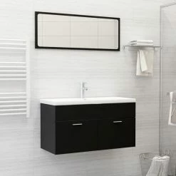 VIDAXL Ensemble De Meubles De Salle De Bain Noir Agglomere