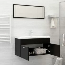 VIDAXL Ensemble De Meubles De Salle De Bain Noir Agglomere 8 VIDAXL Ensemble De Meubles De Salle De Bain Noir Agglomere -Paris Prix boutique B2CD 875