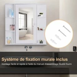 HOMCOM Armoire Murale Salle De Bain Armoire à Glace Placard De Rangement Toilettes 1 Porte + étagères Latérales MDF Blanc 11 HOMCOM Armoire Murale Salle De Bain Armoire à Glace Placard De Rangement Toilettes 1 Porte + étagères Latérales MDF Blanc -Paris Prix boutique B2CD 88