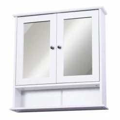HOMCOM Armoire Murale étagère Salle De Bain 56L X 13l X 58H Cm Double Porte Miroir étagère Réglable MDF Blanc