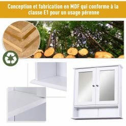 HOMCOM Armoire Murale étagère Salle De Bain 56L X 13l X 58H Cm Double Porte Miroir étagère Réglable MDF Blanc 11 HOMCOM Armoire Murale étagère Salle De Bain 56L X 13l X 58H Cm Double Porte Miroir étagère Réglable MDF Blanc -Paris Prix boutique B2CD 899