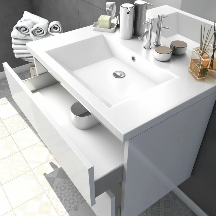 Aurlane Meuble Salle De Bain 80 Cm Blanc - Avec Tiroirs - Vasque Et Miroir - MERELY WHITE 80 2 Aurlane Meuble Salle De Bain 80 Cm Blanc - Avec Tiroirs - Vasque Et Miroir - MERELY WHITE 80 – Image 2