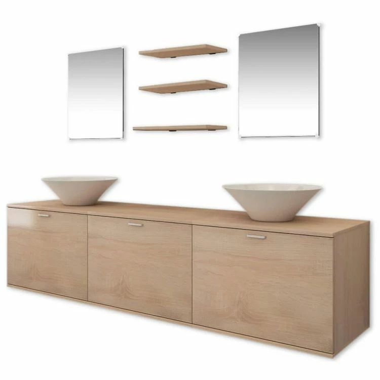 VIDAXL 8 Pieces De Mobilier De Salle De Bain Et Lavabo Beige 2 VIDAXL 8 Pieces De Mobilier De Salle De Bain Et Lavabo Beige – Image 2
